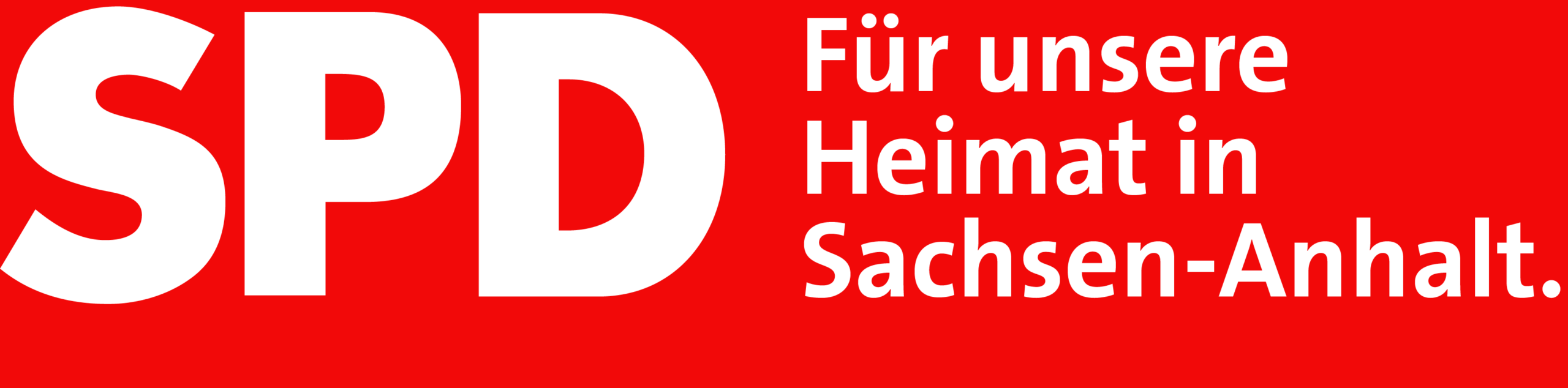Weißer Schriftzug „SPD“ auf rotem Hintergrund, daneben der weiße Slogan „Für unsere Heimat in Sachsen-Anhalt.“
